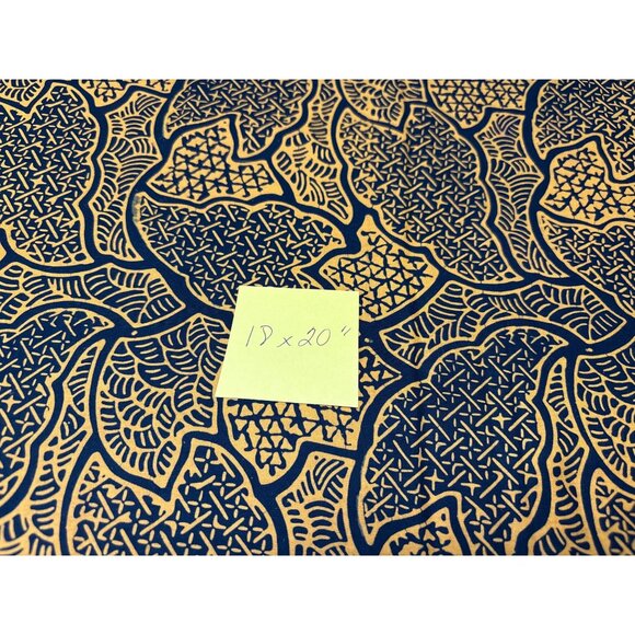Handmade Batik Fabric 18x20 Inches Navy & Yellow Leaf Pattern Cotton Sewing & Cr - Picture 4 of 5
